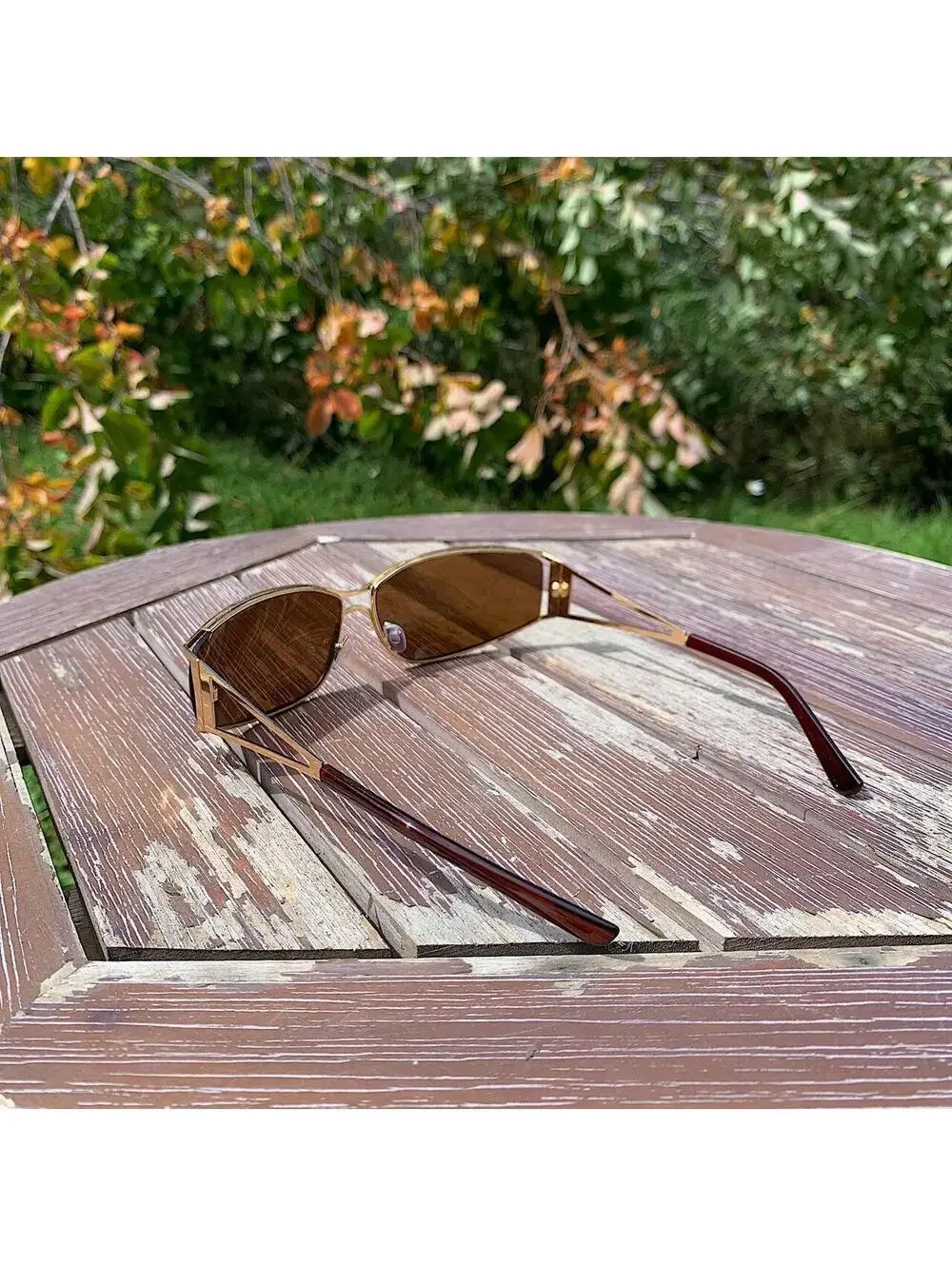 Cyber Vintage y2k 2000s classy chrome trim sunglasses. Chrome trim brown lenses
